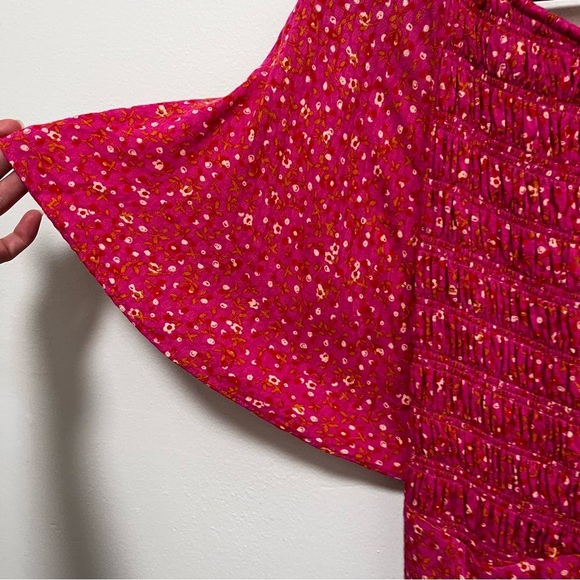 FREE PEOPLE Florence Ditzy Floral Flutter Sleeve Smocked Pink Mini Dress S - Picture 10 of 16